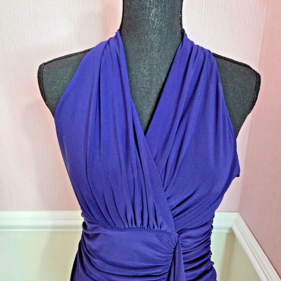 Evan Picone Dresses & Skirts - Evan Picone Purple Halter Dress 12P Petite Ruched Knee Length Cocktail Party